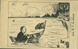 The political cartoon on the front of this postcard depicts Wilson rowing towards the shore of a distressed Western Europe. Mss 43