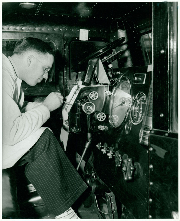  A photograph of a test technician inside the test car