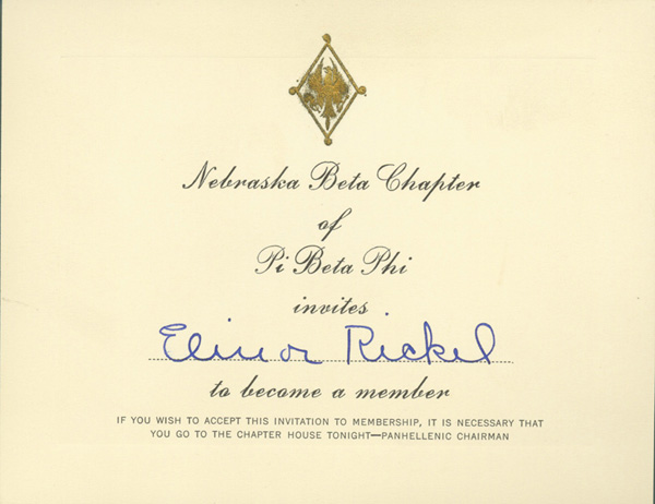 Elinor Rickle's bid to join Pi Beta Phi ca. 1930.