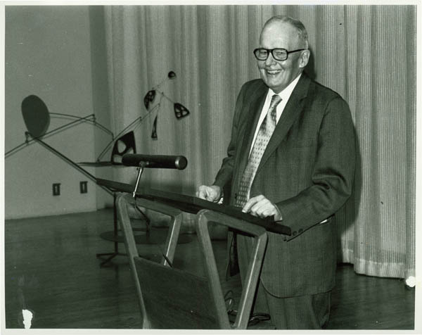 A photograph of Frank M. Hall at the reception of the Dedication of the Sheldon Memorial Art Gallery, May 1963 DOI: 2007