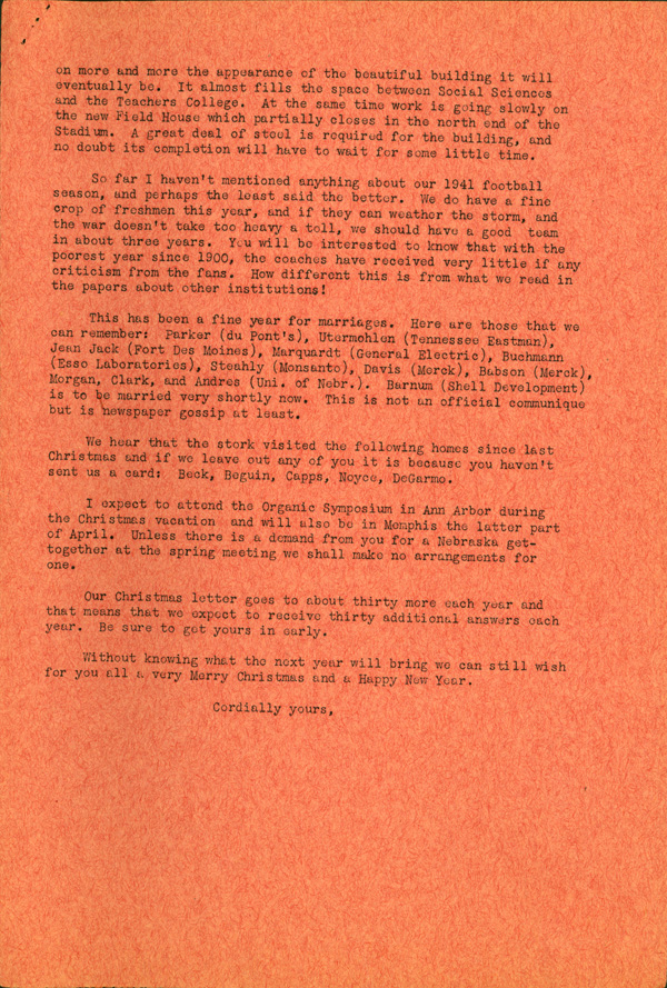 Page 2 of typewritten Christmas newsletter from C.S. Hamilton to alumni.  DOI: 2830