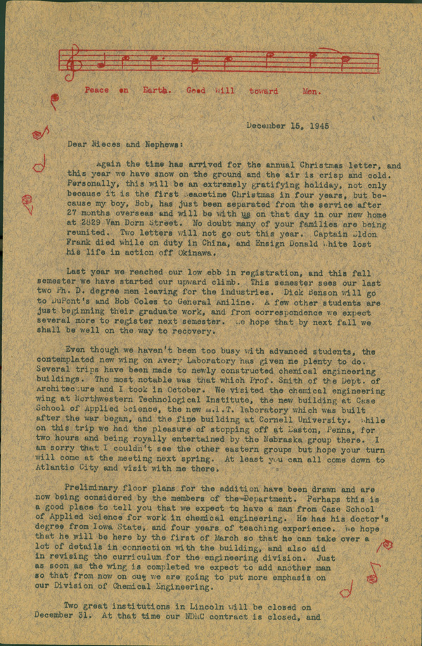 Side 1 of typewritten Christmas newsletter from C.S. Hamilton to alumni.  DOI: 2847