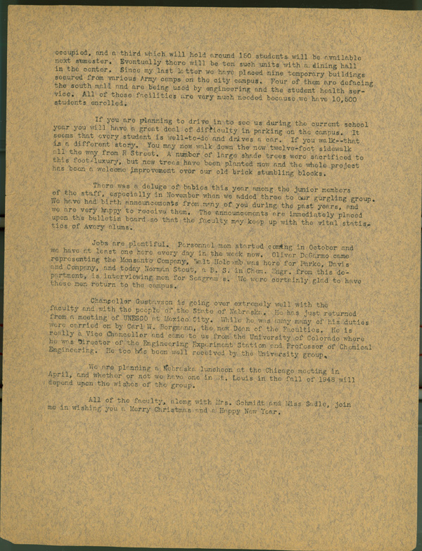 Side 2 of typewritten Christmas newsletter from C.S. Hamilton to alumni.  DOI: 2852