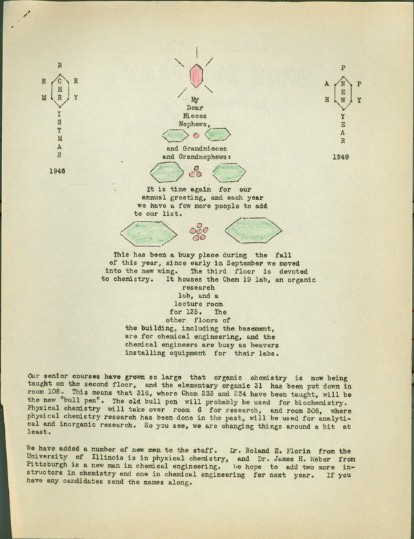 Page 1 of typewritten Christmas newsletter from C.S. Hamilton to alumni.  DOI: 2821