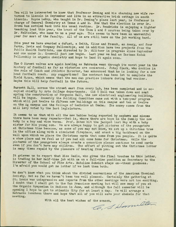 Page 2 of typewritten Christmas newsletter from C.S. Hamilton to alumni.  DOI: 2822