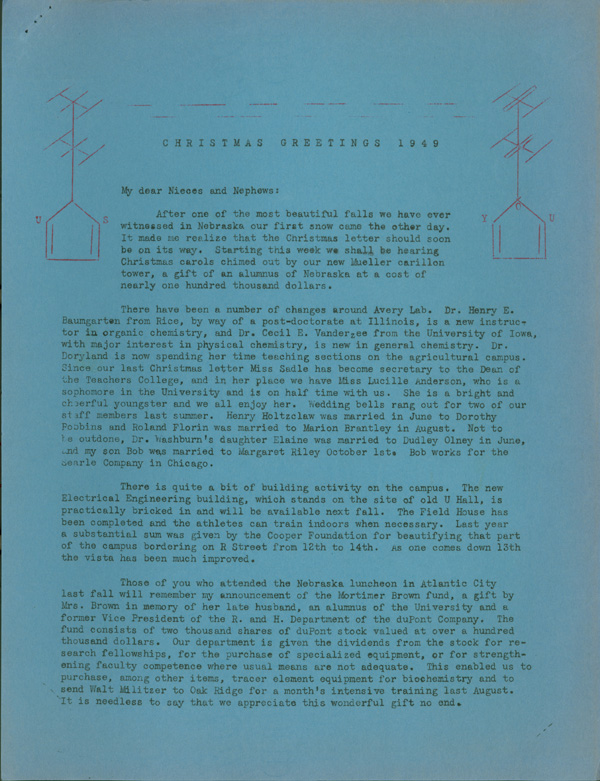Page 1 of typewritten Christmas newsletter from C.S. Hamilton to alumni.  DOI: 2853