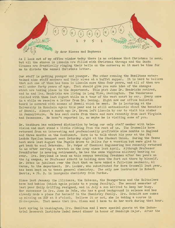 Page 1 of typewritten Christmas newsletter from C.S. Hamilton to alumni.  DOI: 2857