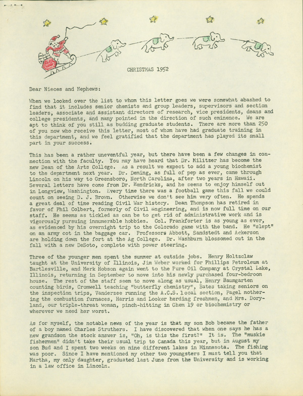 Page 1 of typewritten Christmas newsletter from C.S. Hamilton to alumni.  DOI: 2859