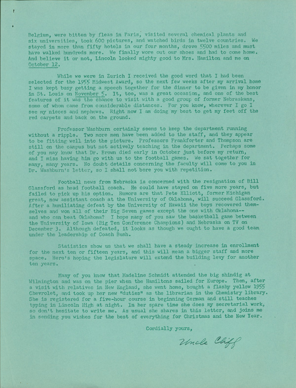 Page 2 of typewritten Christmas newsletter from C.S. Hamilton to alumni.  DOI: 2866