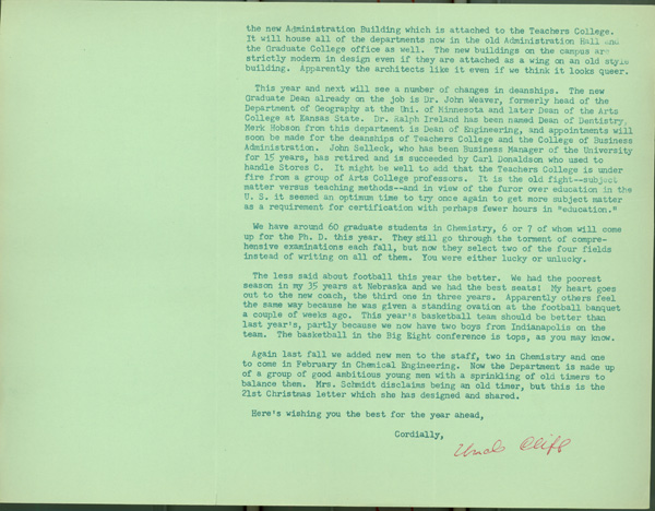 Side 2 of typewritten Christmas newsletter from C.S. Hamilton to alumni.  DOI: 2869