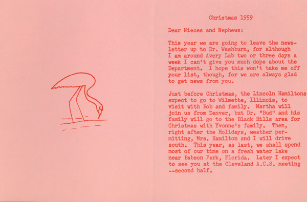 Side 1 of typewritten Christmas newsletter from C.S. Hamilton to alumni.  DOI: 2872