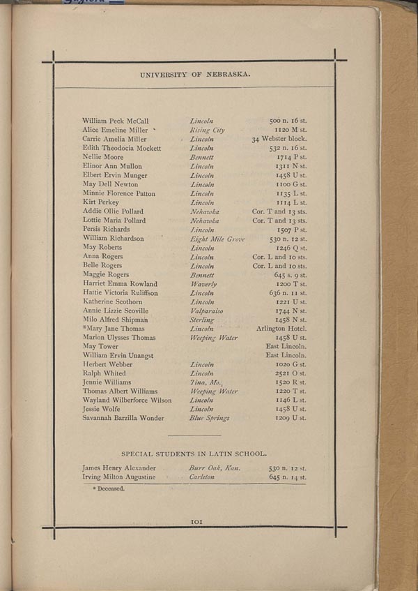 The ending of the list of the first year students of the Latin School from the 1883-84 Sombrero.