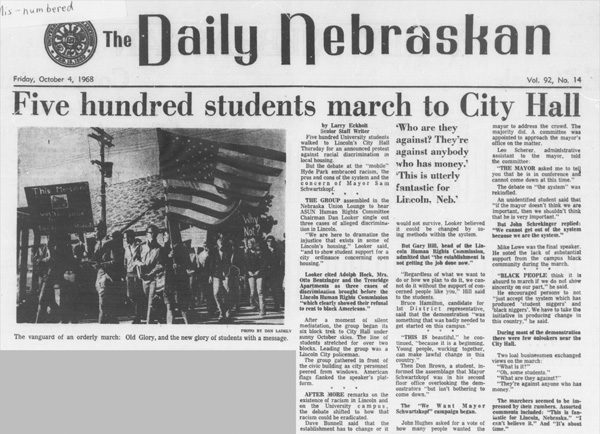 A Daily Nebraskan article from October 4, 1968, c. 1969.