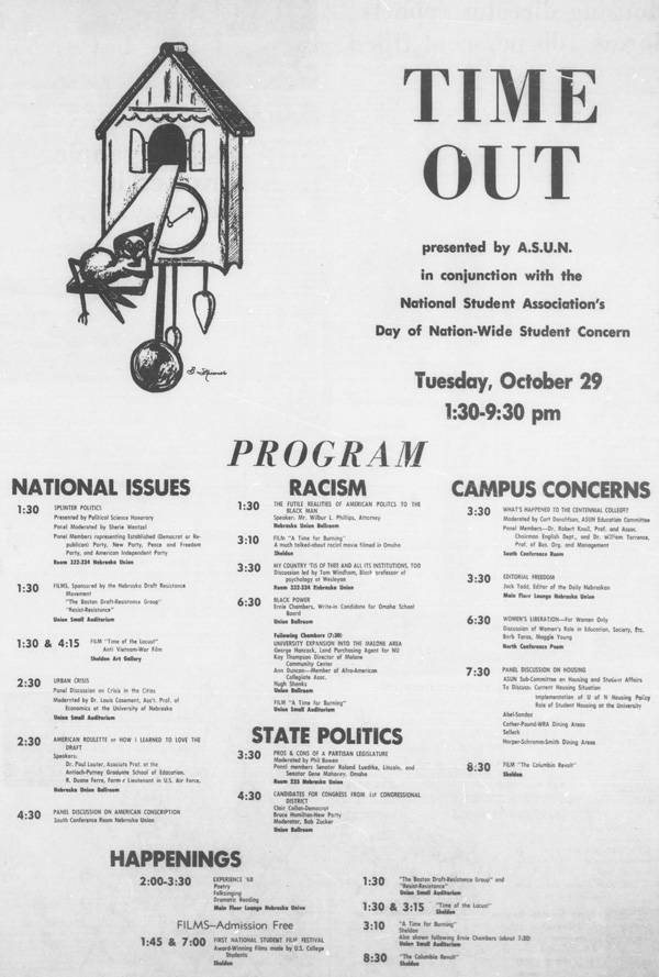 A program from October 28, 1968 in the Daily Nebraskan, c. 1968.