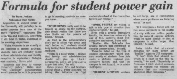 A Daily Nebraskan article from December 4, 1968, c. 1968.