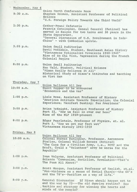 "Czechoslovakian Spring Festival" schedule of events and speaker, sponsored by ASUN, May 1970.  DOI: 8